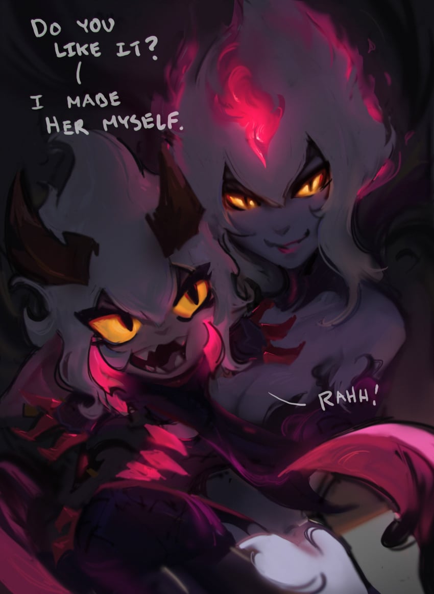evelynn, tristana, and little demon tristana (league of legends) drawn by hozure