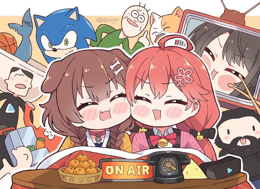 sakura miko, oozora subaru, inugami korone, sonic the hedgehog, listener, and 1 more (hololive and 1 more) drawn by kukie-nyan