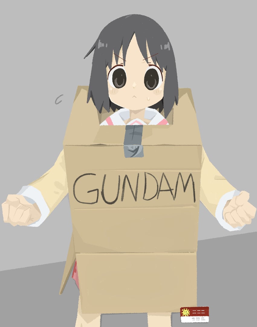 shinonome nano and cardboard box gundam (nichijou) drawn by naaga_sonomono