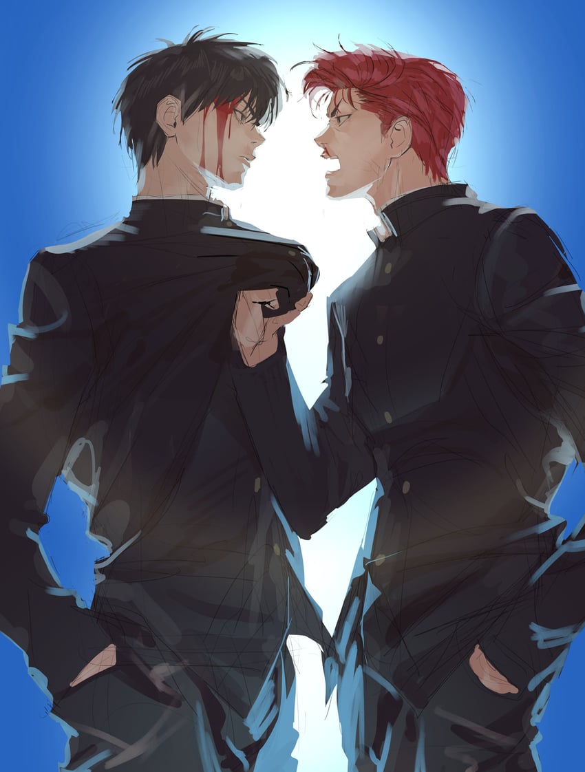 sakuragi hanamichi and rukawa kaede (slam dunk) drawn by chamuring