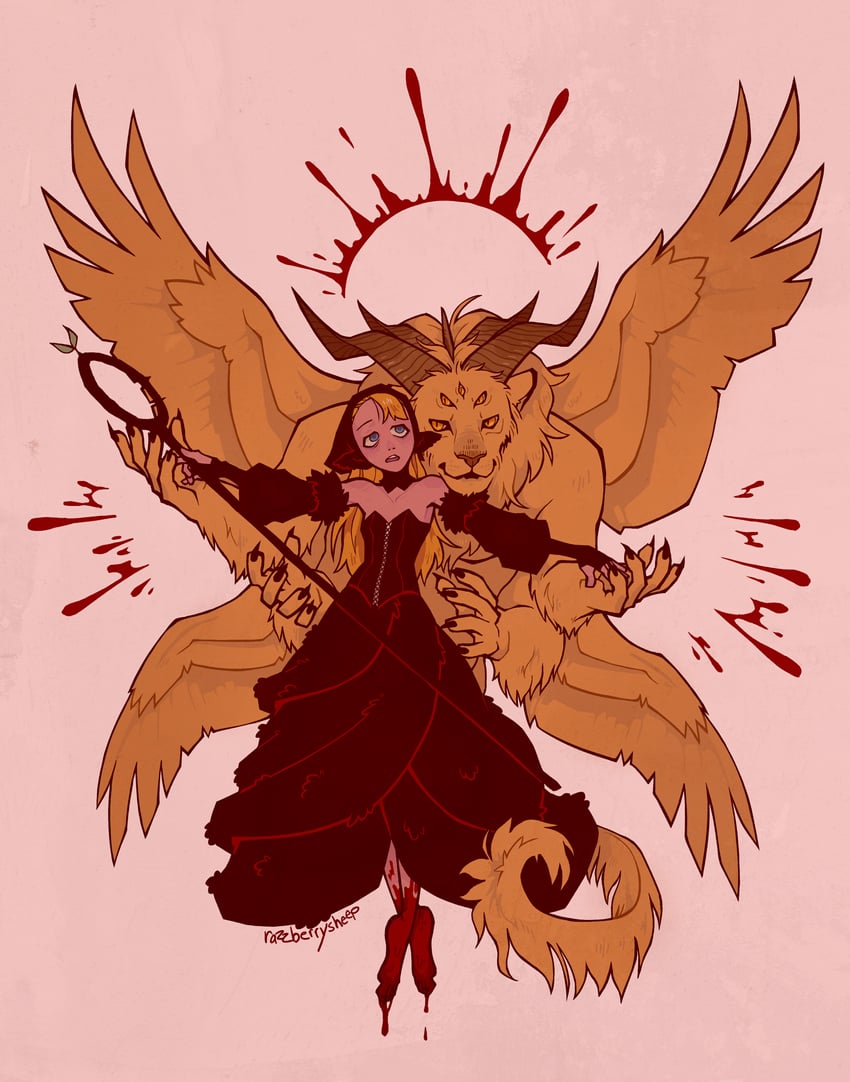marcille donato and winged lion (dungeon meshi) drawn by razzberrysheep