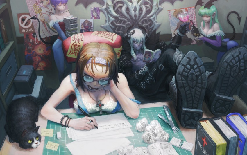 artoria pendragon, saber, ayanami rei, nagato yuki, morrigan aensland, and 5 more (fate and 8 more) drawn by loped