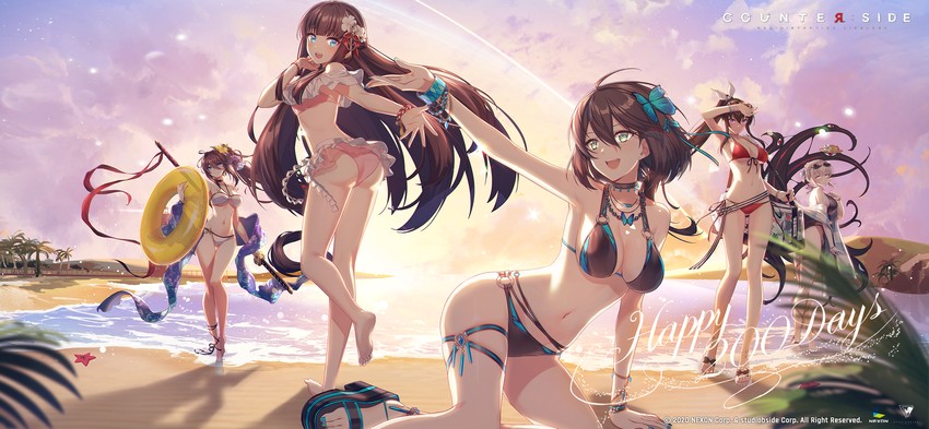 yoo mina, nanahara chifuyu, nanahara chinatsu, edel meitner, and elizabeth pendragon (counter:side)