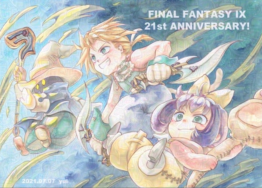 zidane tribal, black mage, vivi ornitier, and eiko carol (final fantasy and 1 more) drawn by yui_norimaki