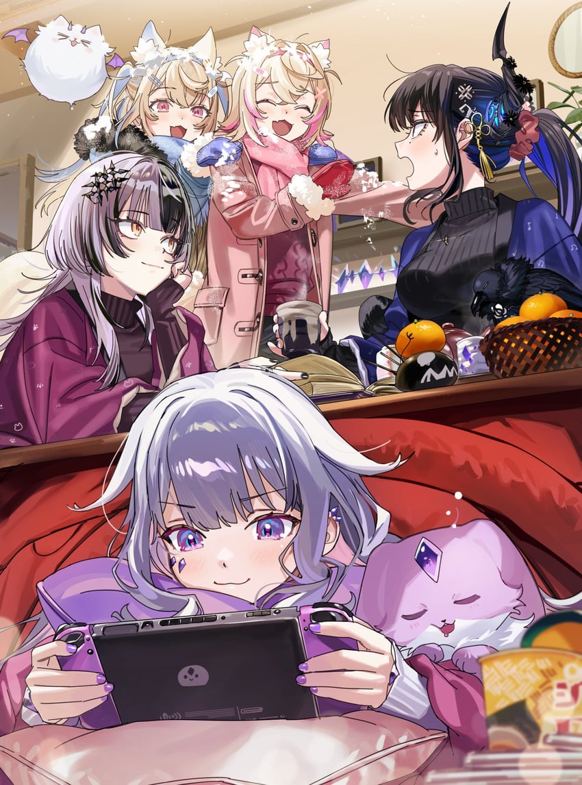 shiori novella, nerissa ravencroft, fuwawa abyssgard, mococo abyssgard, koseki bijou, and 5 more (hololive and 1 more) drawn by yomosaka