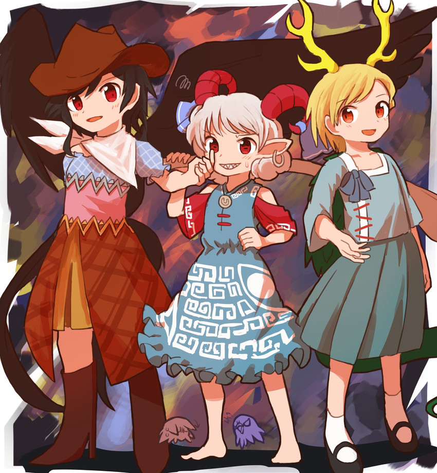 kicchou yachie, kurokoma saki, toutetsu yuuma, wolf spirit, and eagle spirit (touhou) drawn by donki_(yeah)