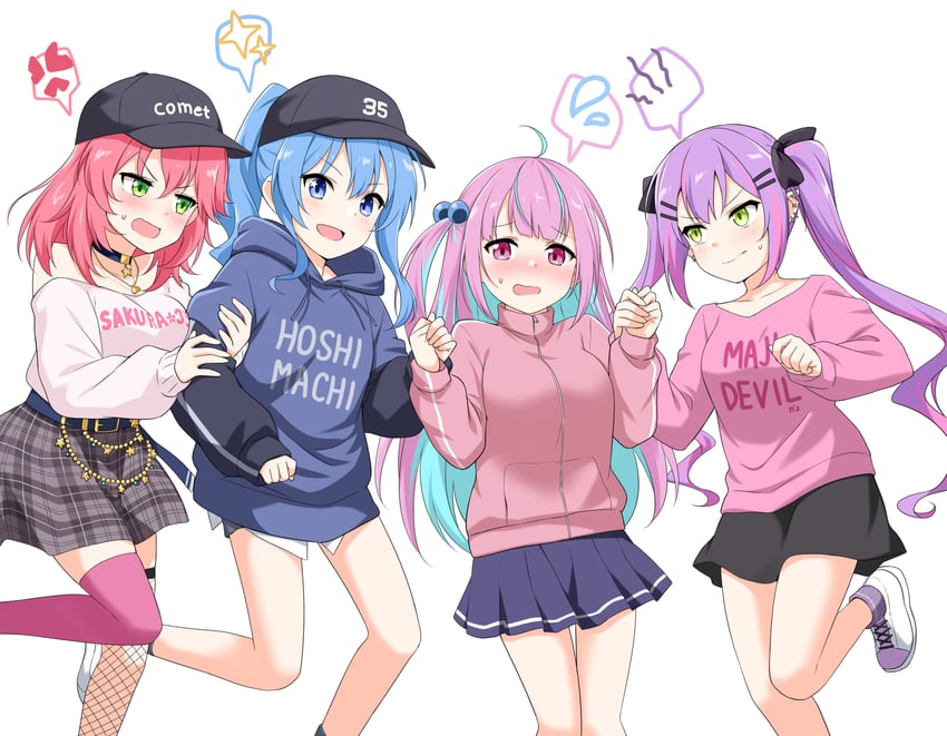gotoh hitori, hoshimachi suisei, minato aqua, sakura miko, and tokoyami towa (hololive and 1 more) drawn by felutiahime