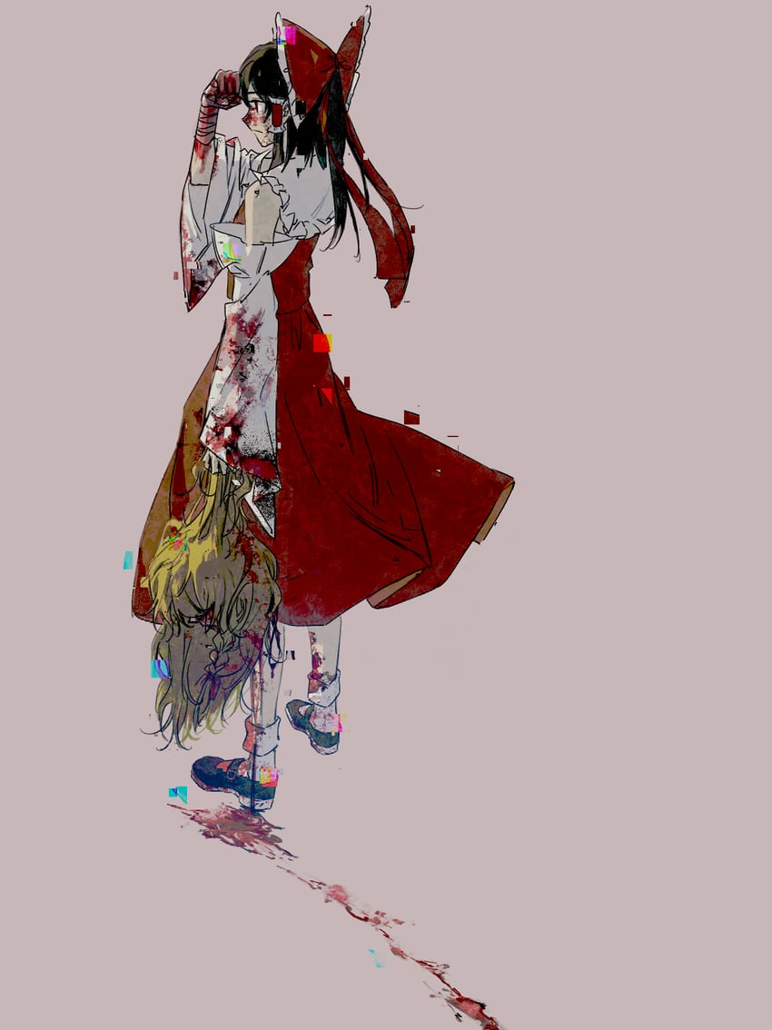 hakurei reimu and kirisame marisa (touhou) drawn by aihara-rina