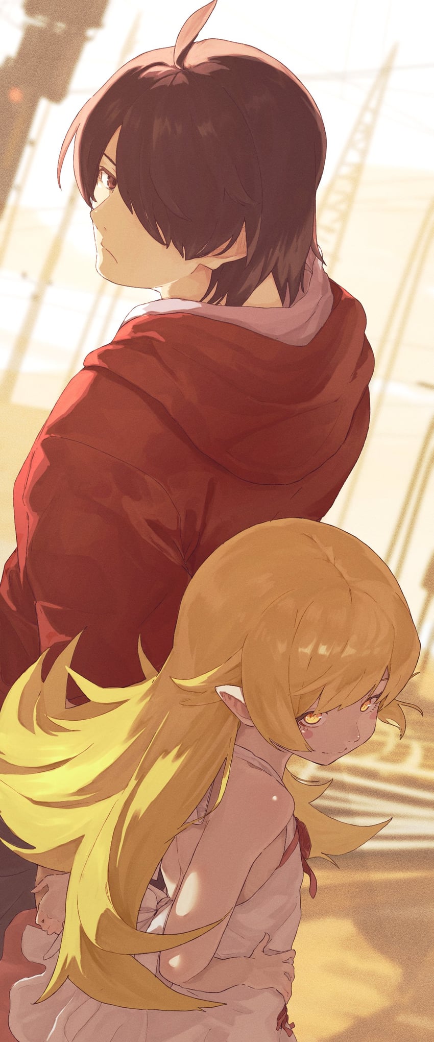 oshino shinobu and araragi koyomi (monogatari) drawn by kaede_(harutan109)