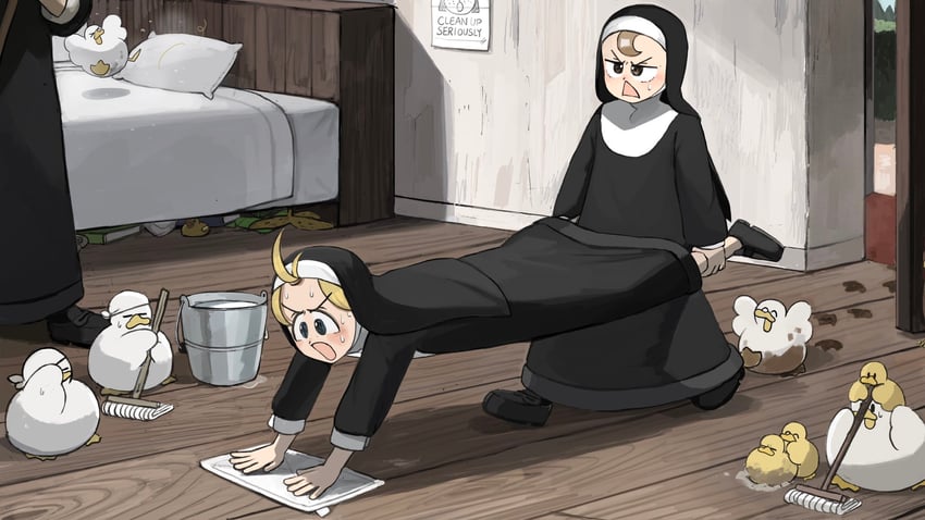 clumsy nun and froggy nun (little nuns) drawn by diva_(hyxpk)