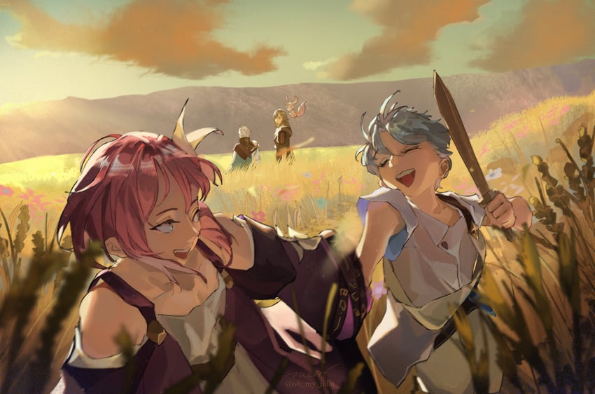 trailblazer, stelle, phainon, and cyrene (honkai and 1 more) drawn by oh_my_julai