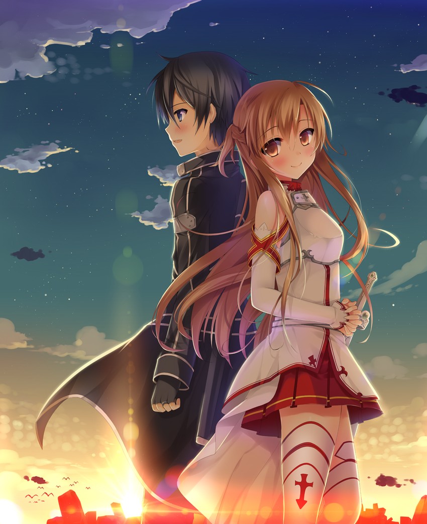 asuna and kirito (sword art online) drawn by sousouman