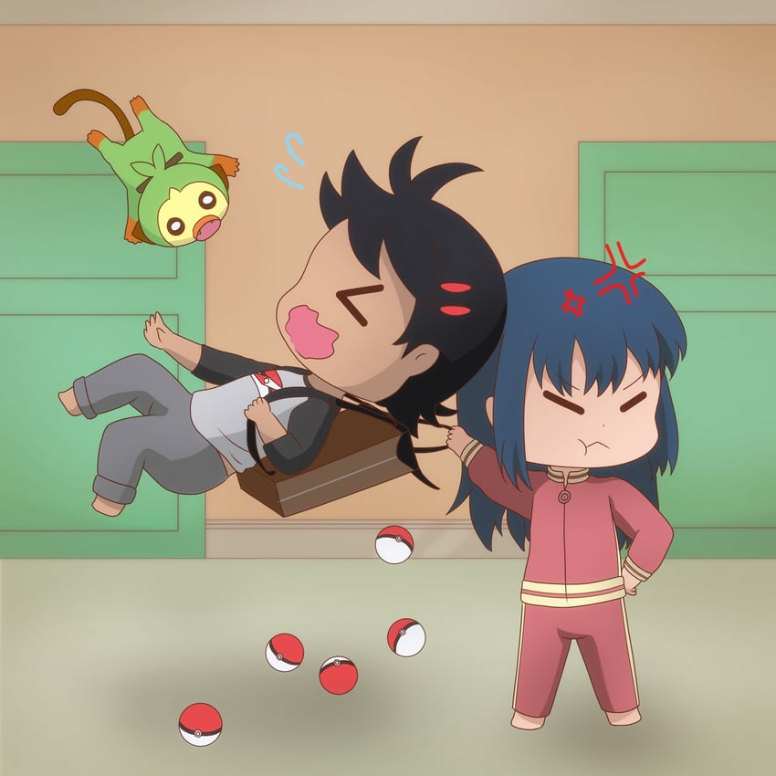 dawn, grookey, and goh (pokemon and 1 more) drawn by rinalice_chan