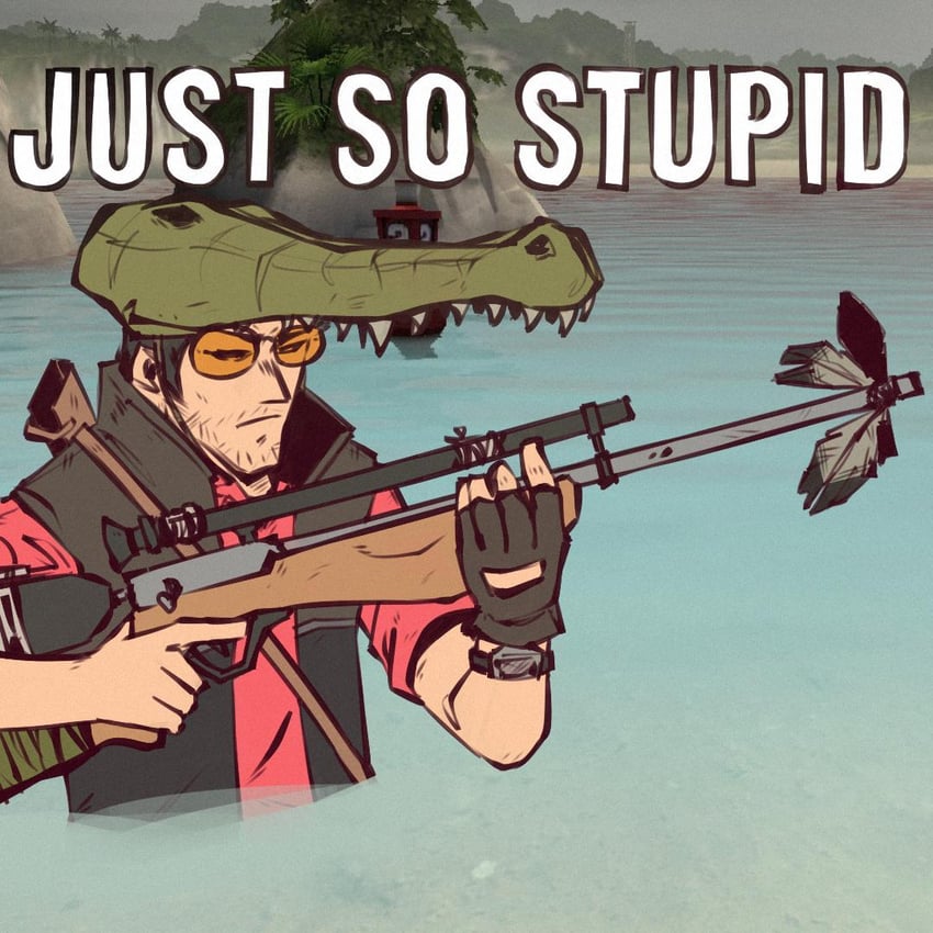 sniper, red sniper, and ol' snaggletooth (team fortress 2) drawn by fujimna
