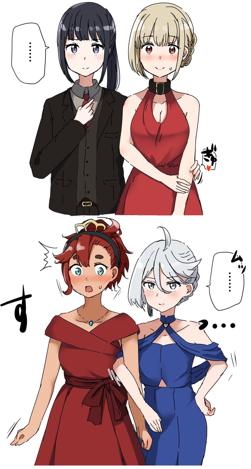 nishikigi chisato, suletta mercury, miorine rembran, and inoue takina (gundam and 2 more) drawn by na_bia