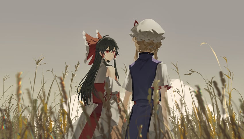 hakurei reimu and yakumo yukari (touhou) drawn by zy_(zyyyyyyy9)