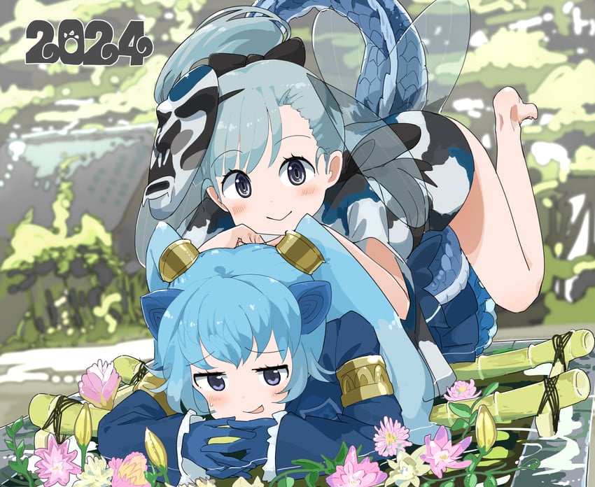 seiryuu and jinmen-gyo (kemono friends) drawn by iwa_(iwafish)