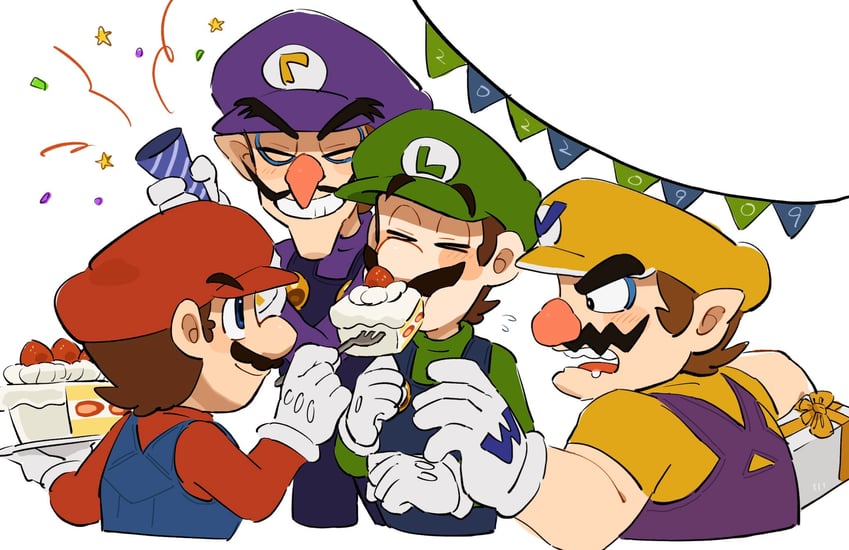 mario, luigi, wario, and waluigi (mario and 2 more) drawn by mimimi_(mimimim9999)