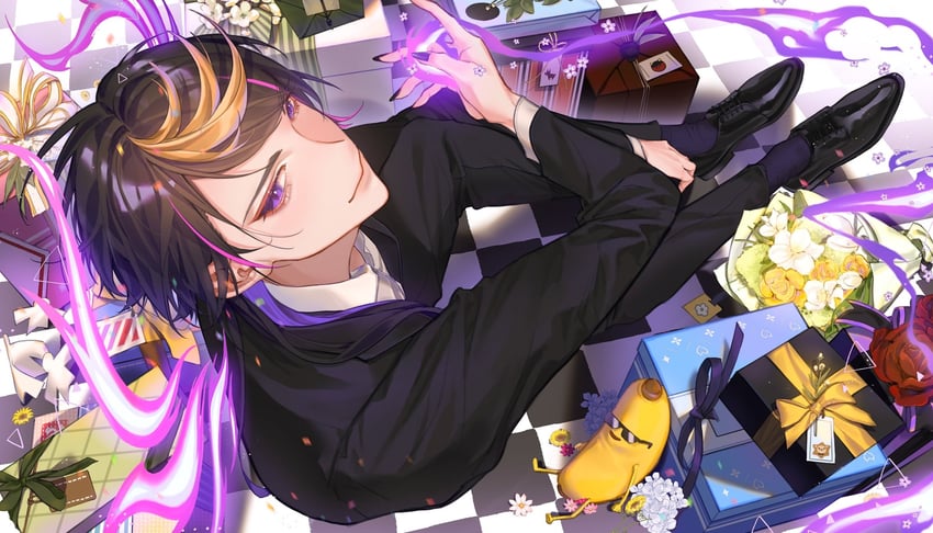 shu yamino, lucub, yaminion, and cool banana (nijisanji and 2 more) drawn by papa_(you_have_today)