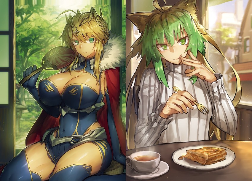 artoria pendragon and atalanta (fate and 1 more) drawn by melon22