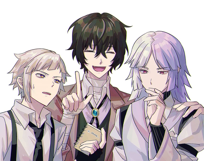 dazai osamu, nakajima atsushi, and sigma (bungou stray dogs) drawn by iyo039