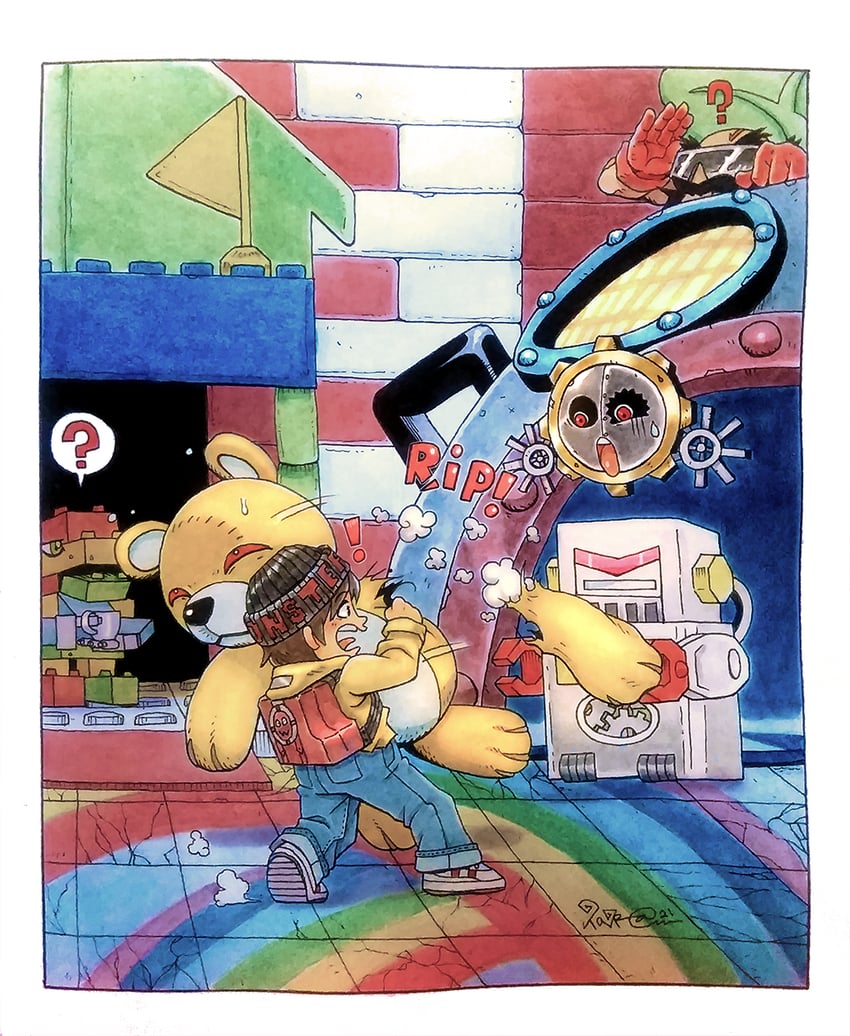 monzaemon, protagonist, hagurumon, toyagumon, nanimon, and 1 more (digimon and 1 more) drawn by taragraphika