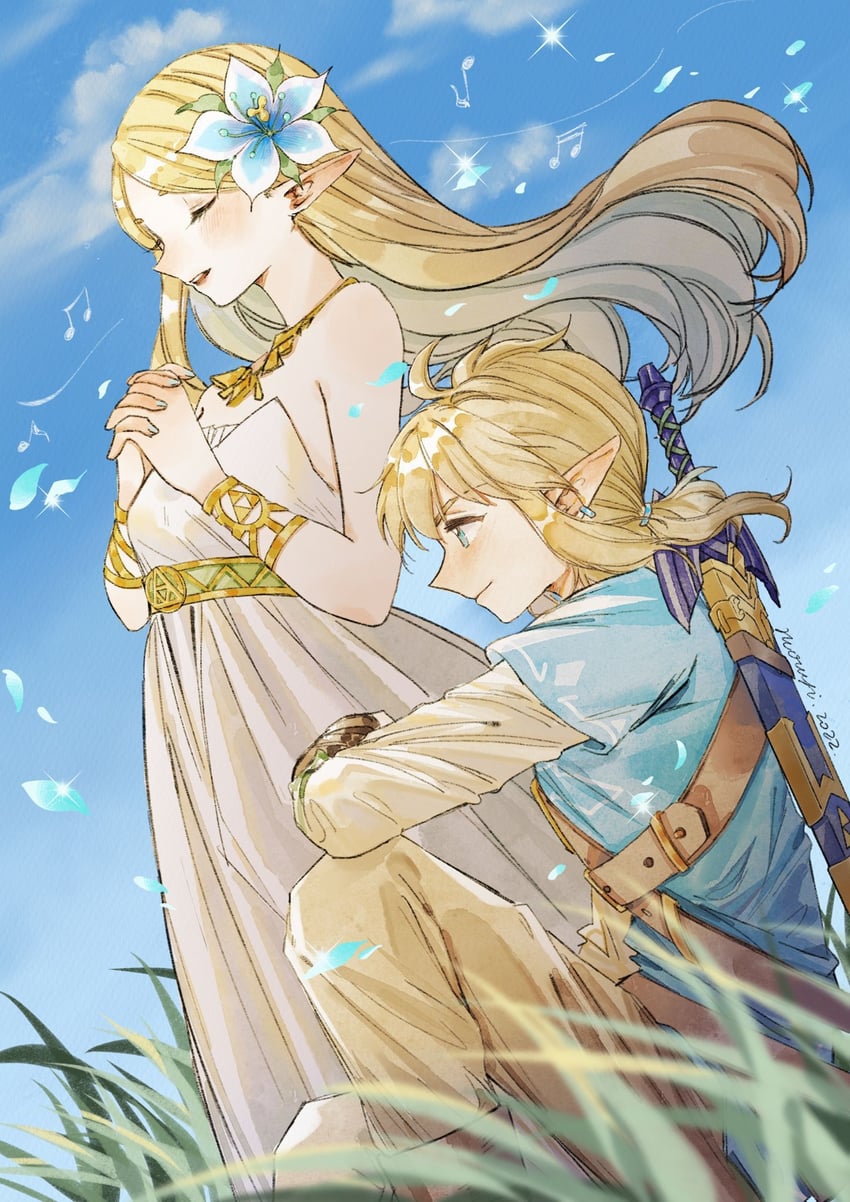 link and princess zelda (the legend of zelda and 1 more) drawn by mouyi
