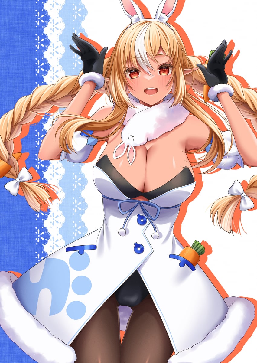 usada pekora, shiranui flare, and don-chan (hololive) drawn by yudame