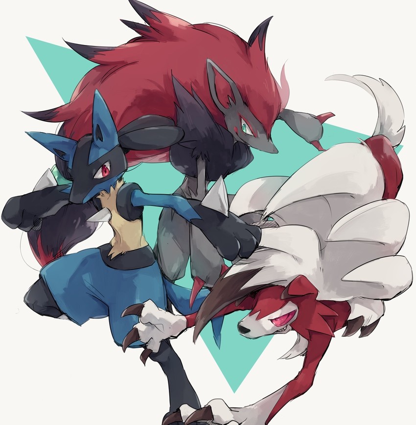 lucario, lycanroc, and zoroark (pokemon) drawn by takase_(takase1214)