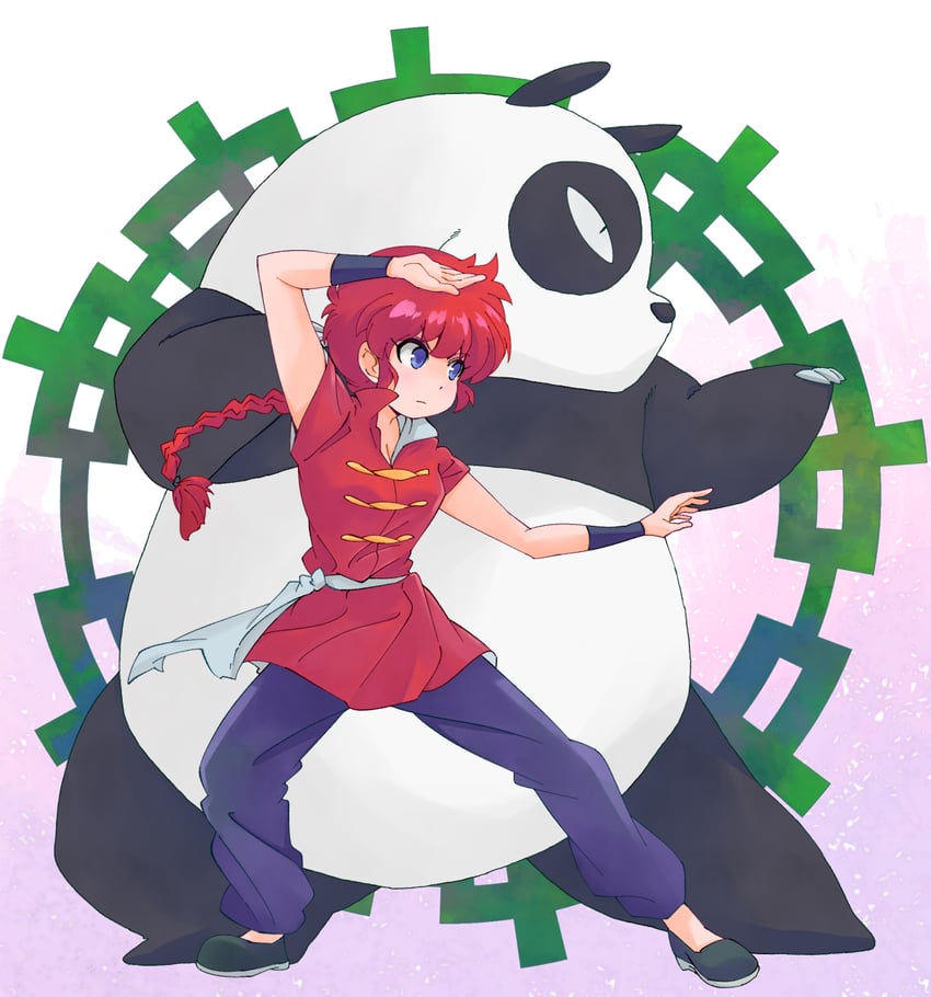 ranma-chan and saotome genma (ranma 1/2) drawn by hikipanda