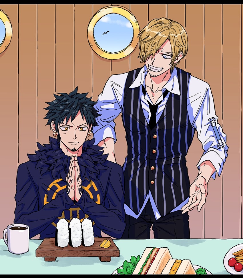 sanji and trafalgar law (one piece) drawn by yakumo_(ykm)