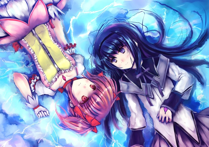 akemi homura and kaname madoka (mahou shoujo madoka magica) drawn by abudala