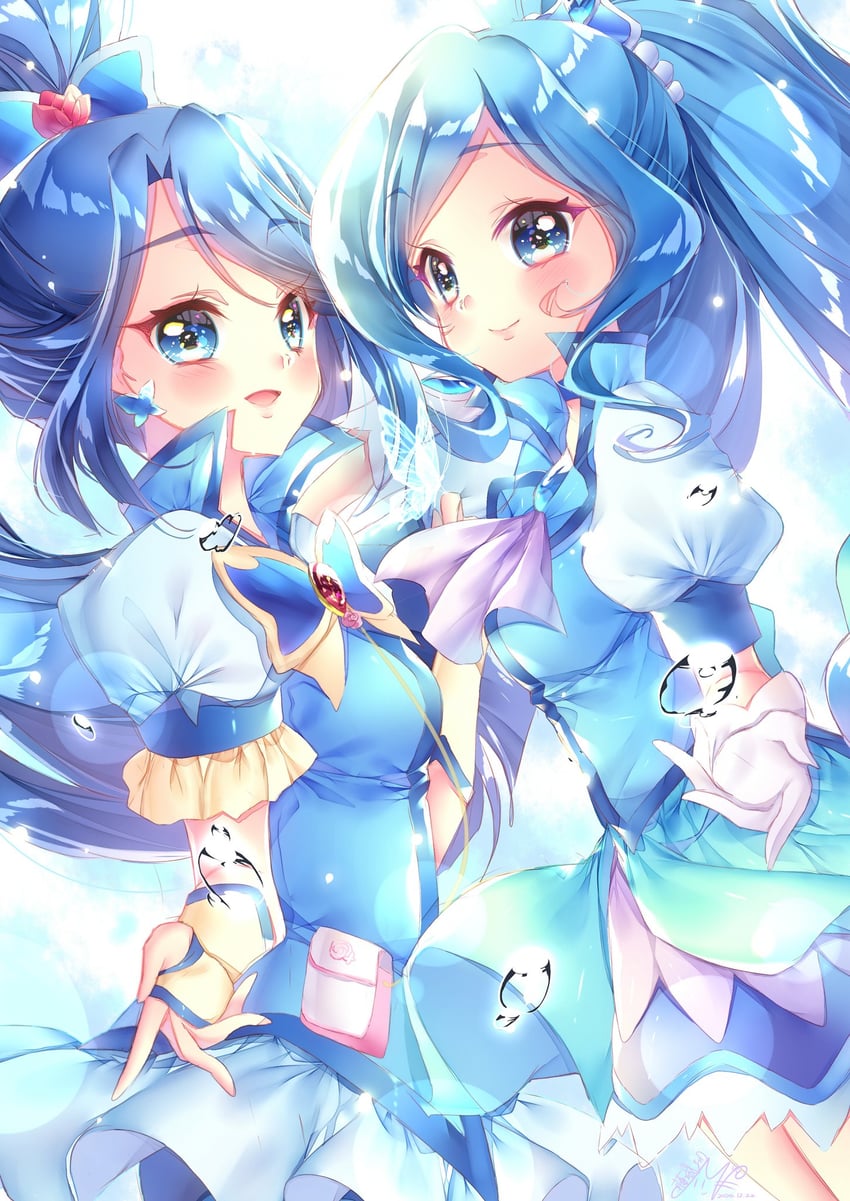 minazuki karen, sawaizumi chiyu, cure aqua, and cure fontaine (precure and 3 more) drawn by touki_matsuri
