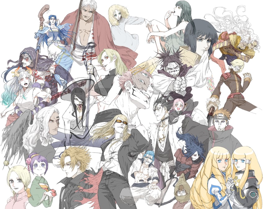 yamato, ryoumen sukuna, kusanagi motoko, cu chulainn alter, cu chulainn, and 19 more (fate and 12 more) drawn by shiso_i4