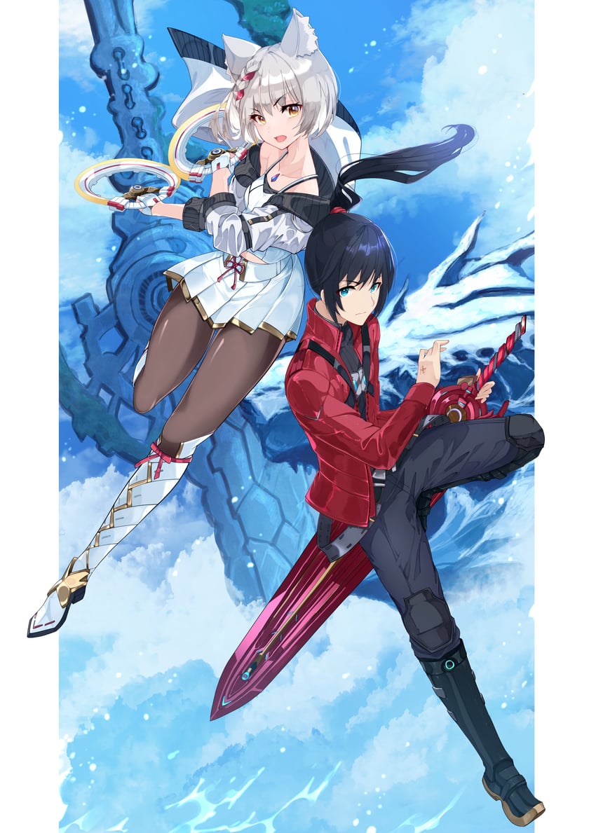 mio and noah (xenoblade chronicles and 1 more) drawn by risumi_(taka-fallcherryblossom)