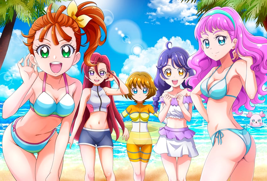 laura la mer, natsuumi manatsu, suzumura sango, takizawa asuka, ichinose minori, and 1 more (precure and 1 more) drawn by hanzou