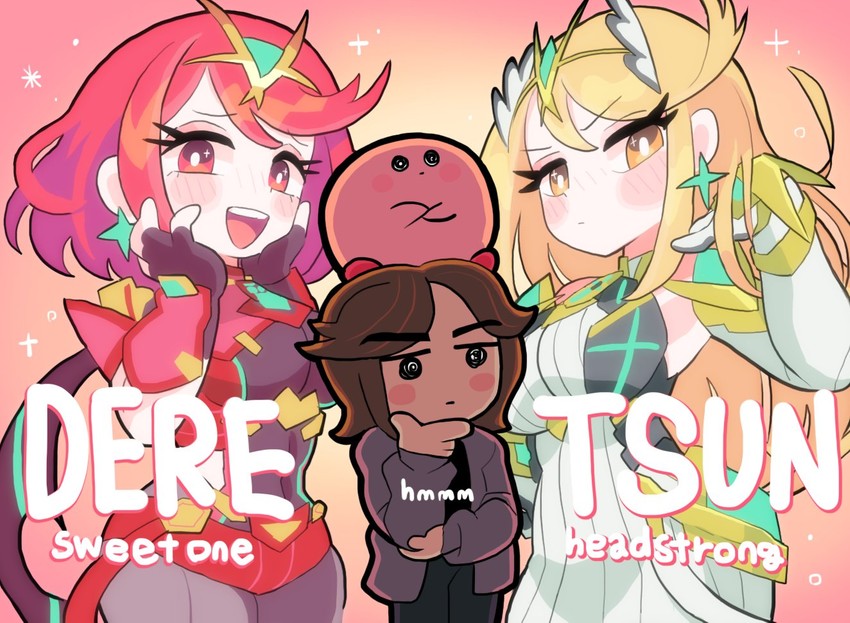 pyra, kirby, mythra, and sakurai masahiro (xenoblade chronicles and 3 more) drawn by gashi-gashi