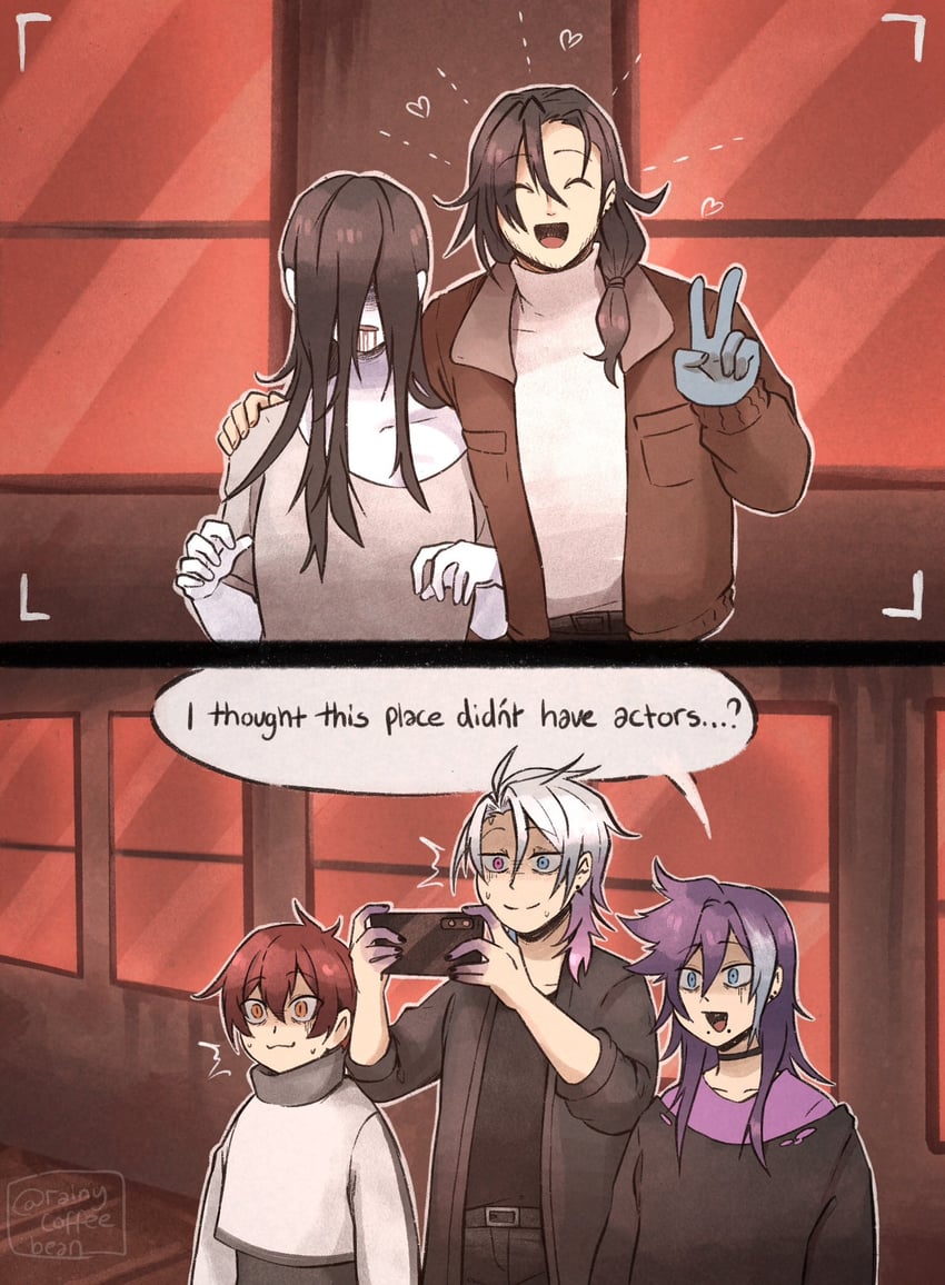 yamamura sadako, gavis bettel, machina x flayon, banzoin hakka, and josuiji shinri (holostars and 2 more) drawn by rainycoffeebean