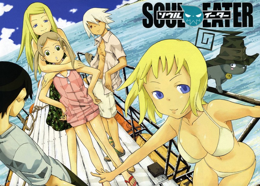 maka albarn, soul evans, death the kid, patricia thompson, elizabeth thompson, and 1 more (soul eater) drawn by ohkubo_atsushi
