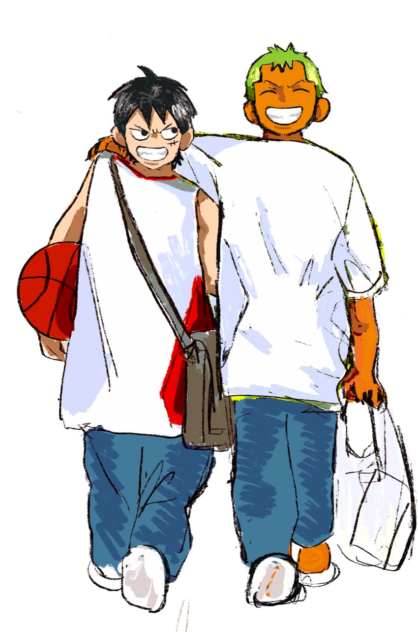 monkey d. luffy and roronoa zoro (one piece) drawn by yaoizhen