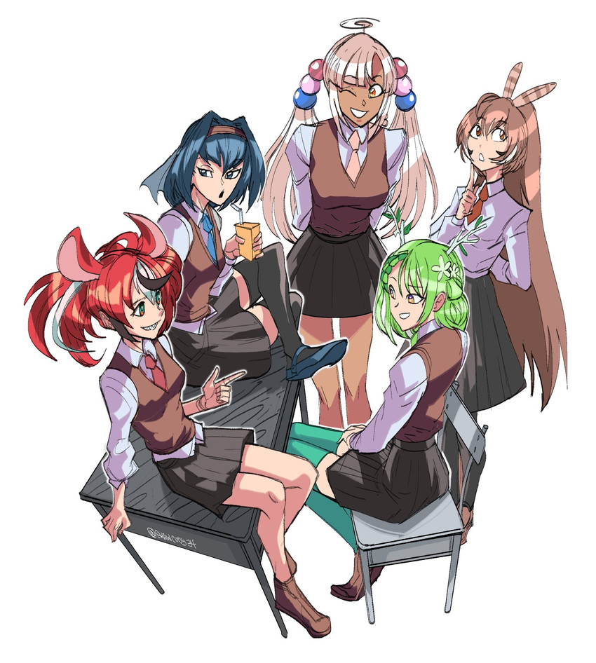 ouro kronii, nanashi mumei, hakos baelz, ceres fauna, and tsukumo sana (hololive and 1 more) drawn by blueharedraws