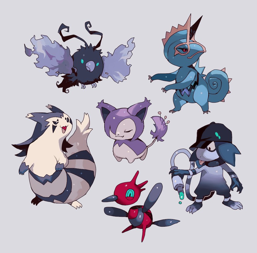 furret, swablu, skitty, porygon-z, smeargle, and 1 more (pokemon) drawn by newo_(shinra-p)