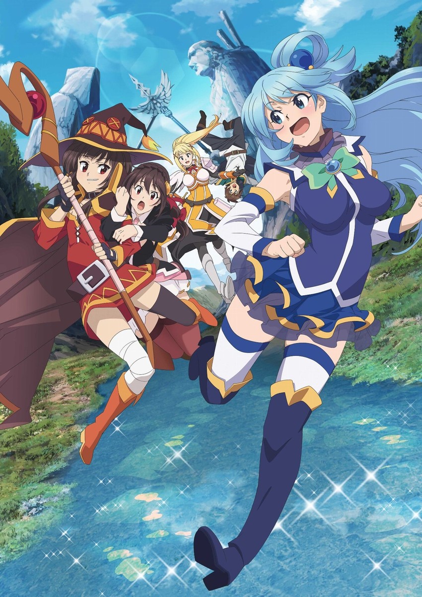 megumin, aqua, darkness, satou kazuma, and yunyun (kono subarashii sekai ni shukufuku wo!)