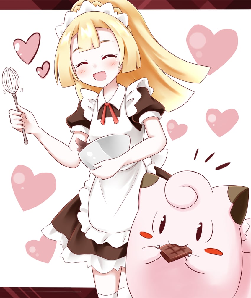 lillie and clefairy (pokemon and 1 more) drawn by hachimi