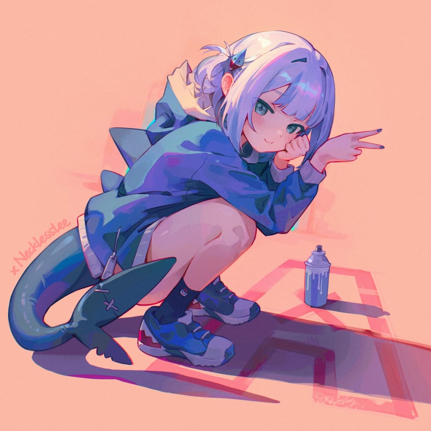 gawr gura (hololive and 1 more) drawn by necklesslee