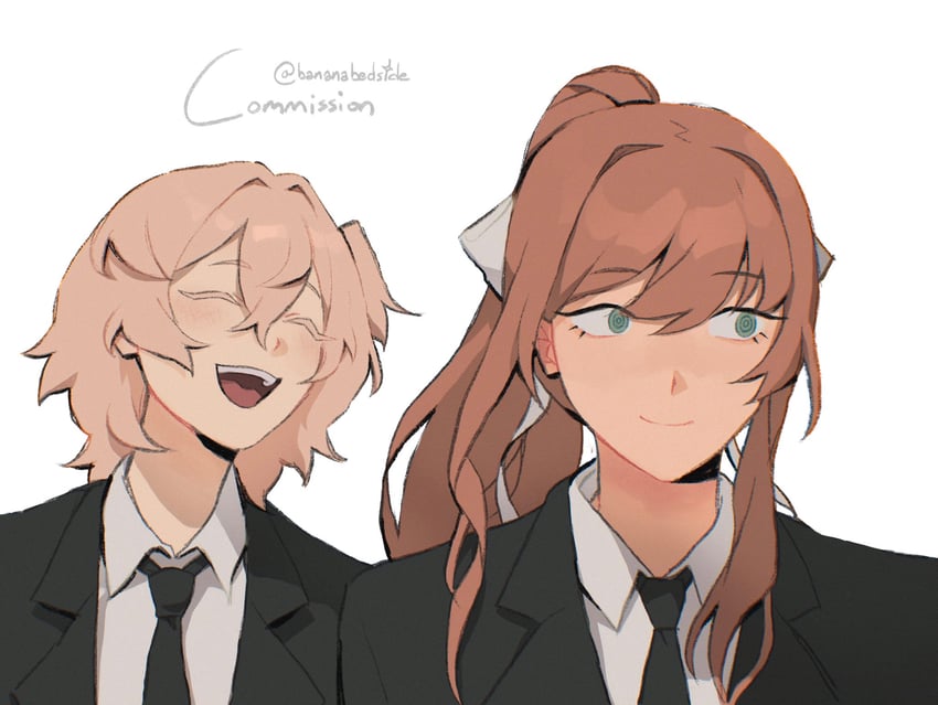 monika and sayori (doki doki literature club) drawn by bananafuckyou_0