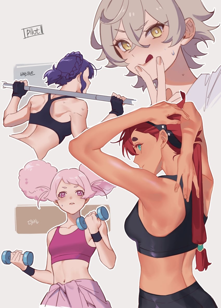 suletta mercury, chuatury panlunch, felsi rollo, and sabina fardin (gundam and 1 more) drawn by nokhong_y