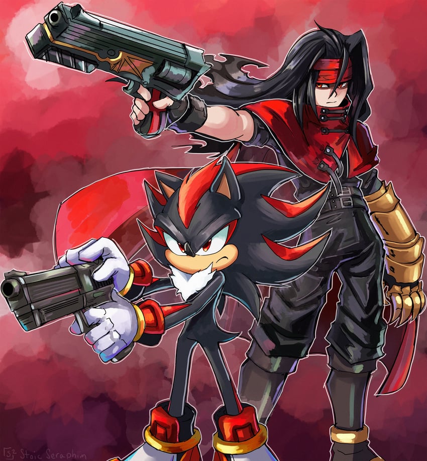 shadow the hedgehog and vincent valentine (final fantasy and 4 more) drawn by stoic_seraphim