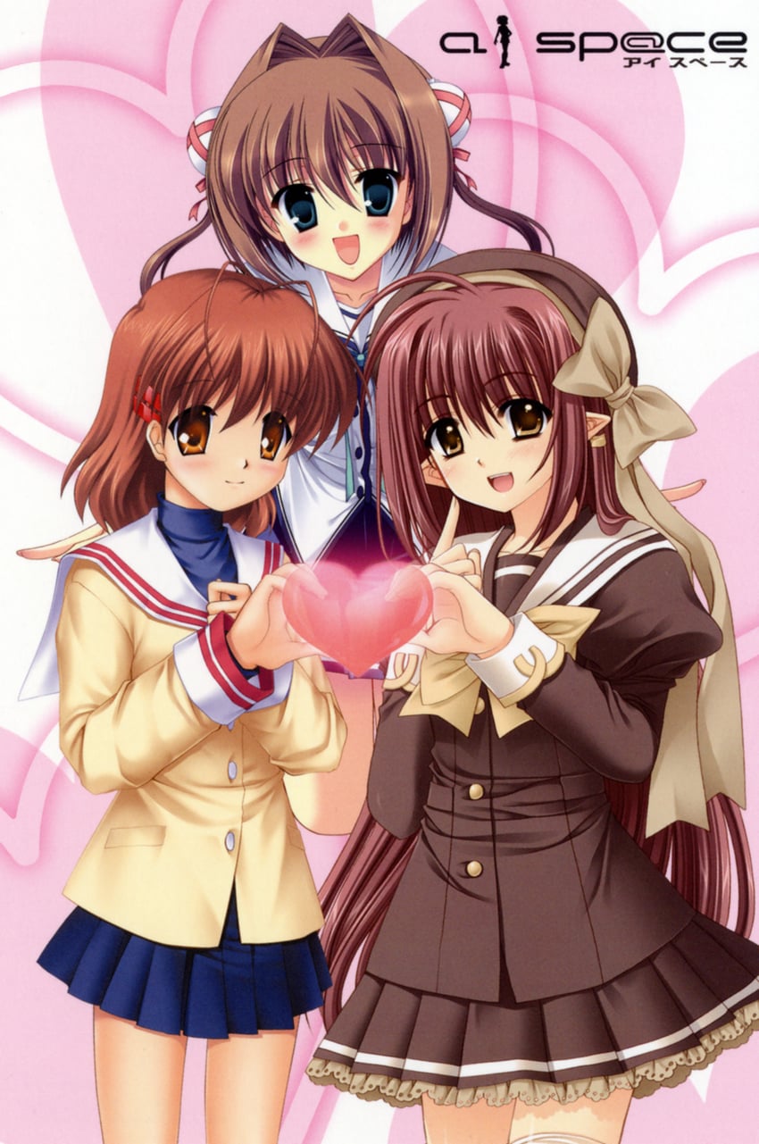furukawa nagisa, lisianthus, and asakura yume (clannad and 4 more) drawn by hinoue_itaru, nishimata_aoi, and tanihara_natsuki