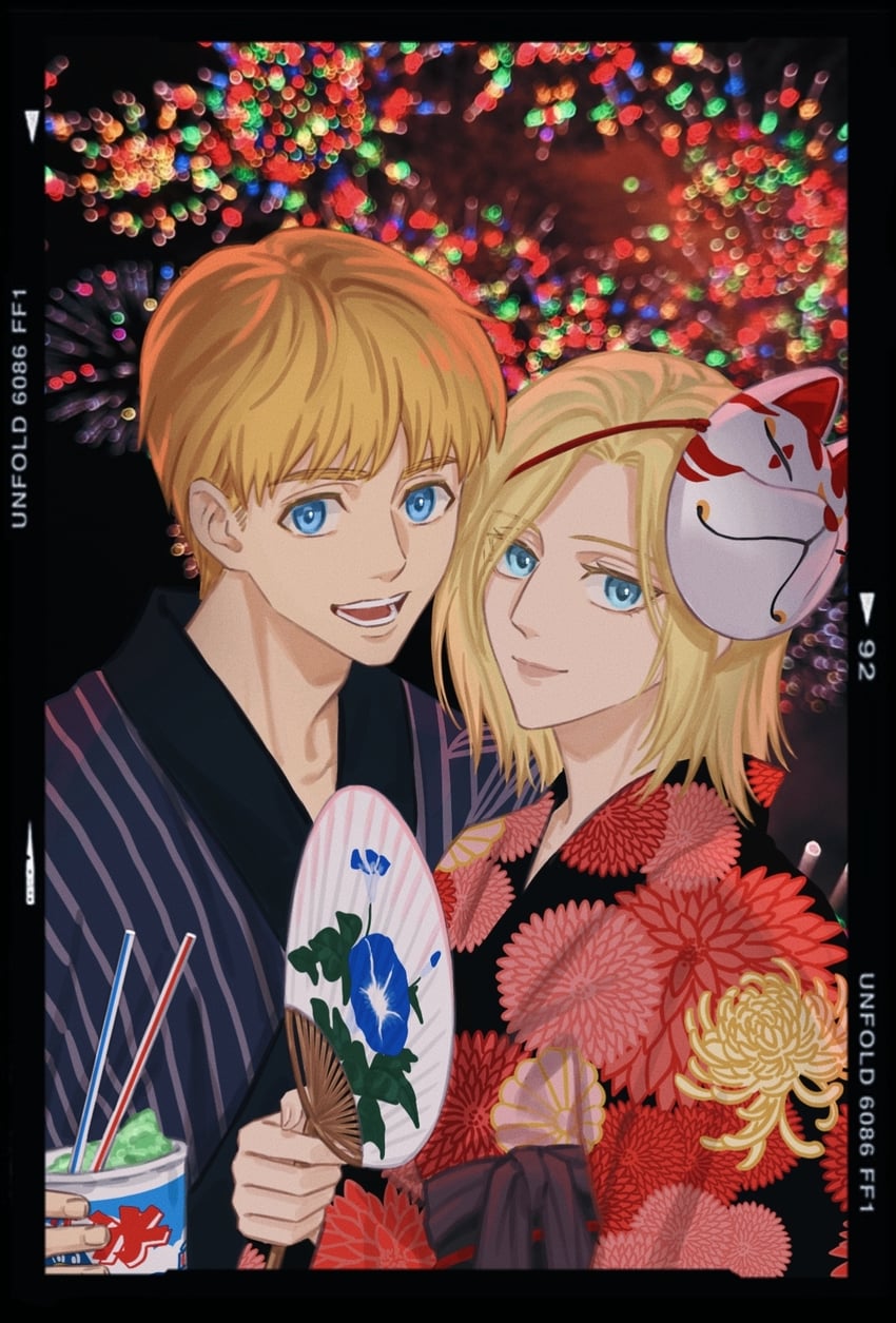 armin arlert and annie leonhart (shingeki no kyojin) drawn by yi_(199702090505)